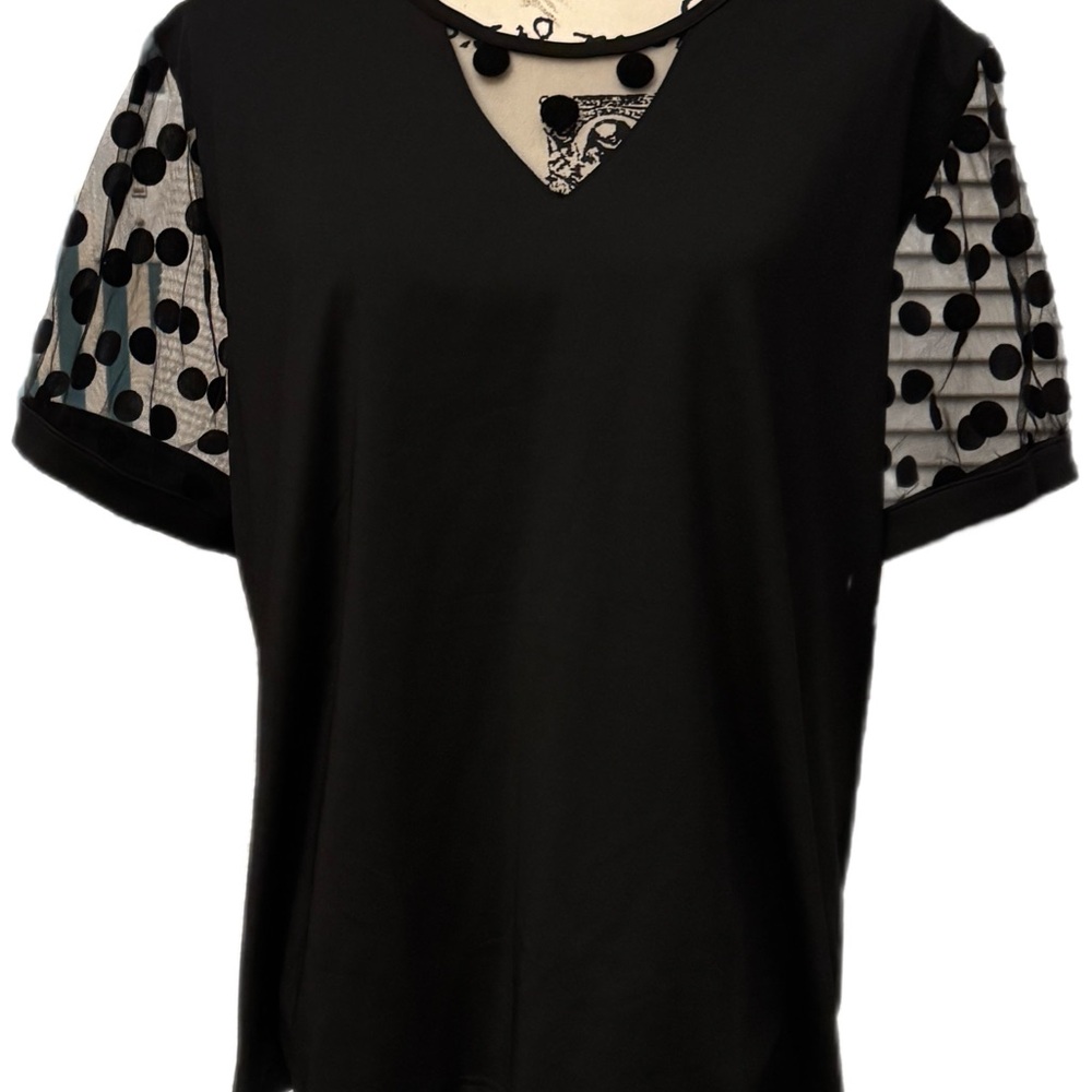 Black sheer Polka Dot Sleeve Women's Top